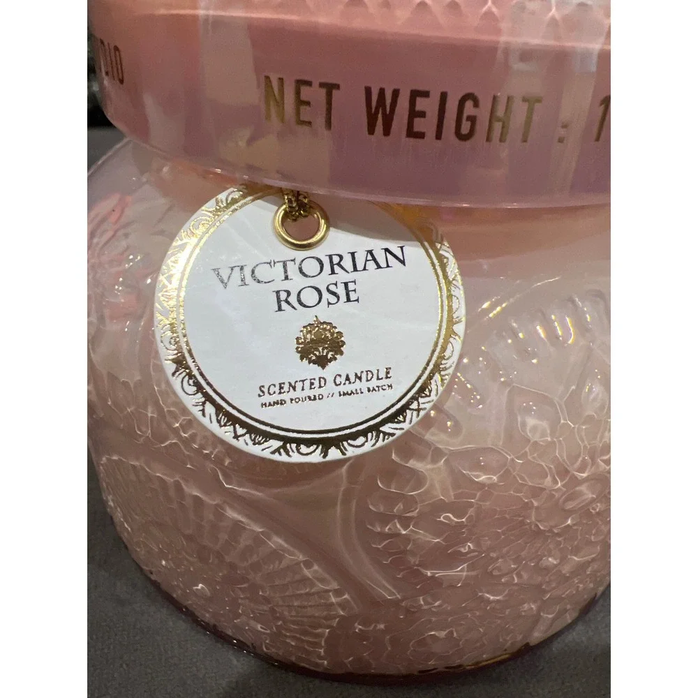 Victorian Rose Scented Candle Iridescent Pink Glass